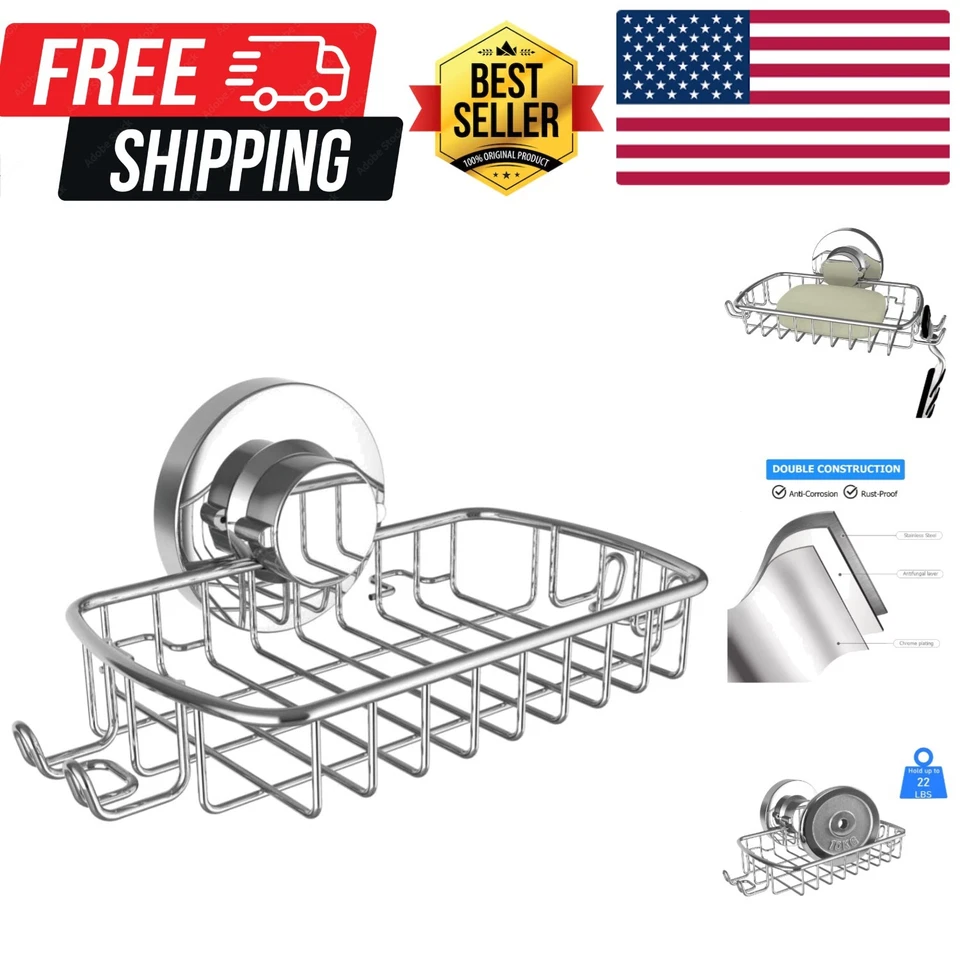 Soap Dish for Shower Suction Cup Powerful Vacuum System Rustproof 304 Stainle...