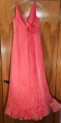 AMSALE Vestido de Gasa de Seda Arrugada Talla 10 Coral Estilo Dama de honor #G737C Foto 1 de 4