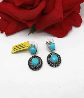 Brincos perfurados de prata esterlina preto turquesa espinélio STS gato RESGATE - Imagem 1 de 2