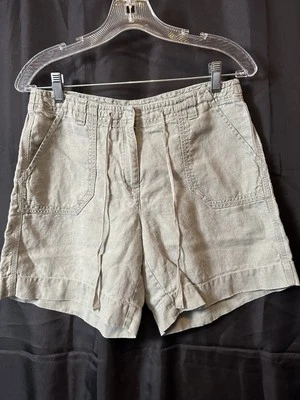 Pantalones Cortos J.Jill Olive 100% Lino Talla 4 Ajuste Familiar a la Cintura Playa Informal Natural Foto 1 de 4