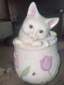 Lenox Butterfly Meadow Kitten Kitty Cat Cookie Jar Item #806729 NICE! Read - Picture 1 of 1