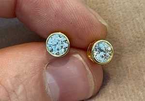 1.0 Carat Lab Created Diamond Solitaire Bezel Stud Earrings 14k Gold Plated 925 - Picture 1 of 6