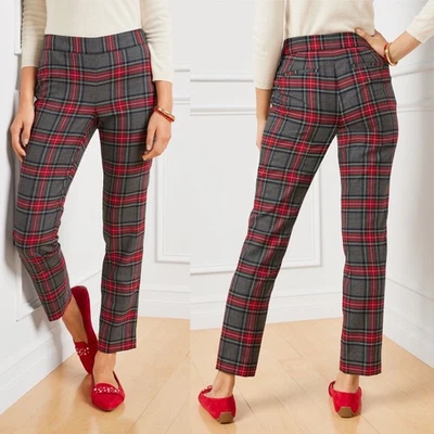Talbots Womens Slim Ankle Wool Pant 14P Grey Red Tartan Plaid Holiday Classic - Image 1 of 4