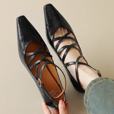 Леди квадратный носок толщиной каблуки высокий каблук кожи ретро пряжка ремня Mary Jane туфли - Изображение 1 из 4