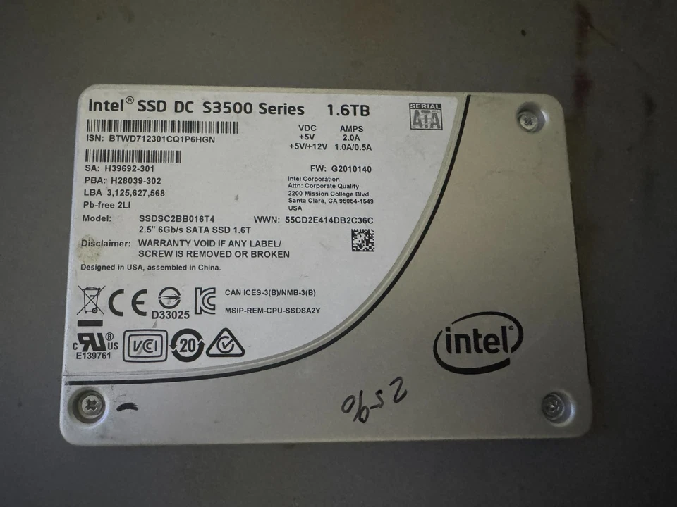 Intel DC S3500 1.6TB SATA 6Gb/s 2.5" Solid State Drive (SSDSC2BB016T4) - Image 1 of 1