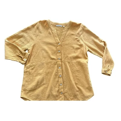 Soft Surroundings Mustard Yellow Gauze Button Down Tunic Pockets  Top XL - Image 1 of 4