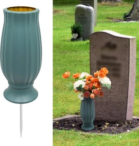 Cemetery Vase for Grave Decorations, Plastic Flowers with Green - Picture 1 of 6