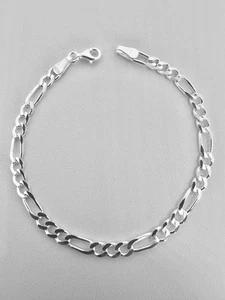 Solid 925 Sterling Silver 4mm Figaro Curb Chain Bracelet 8 Inch - Picture 1 of 10