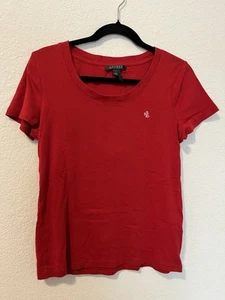 Lauren Ralph Lauren Basic T-Shirt Short Sleeve Red Size L Scoop Neck Womens - Picture 1 of 6