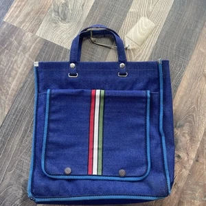 HASI HATO Button Tote Satchel Denim Bag Blue with Middle Stripes Vintage - Picture 1 of 24