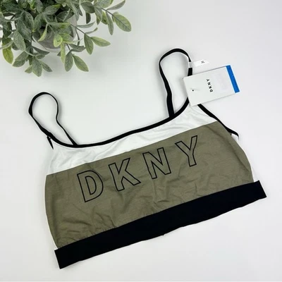 Bralette sin alambres con logotipo de mezcla de algodón DKNY DK4509 negro y verde talla X-grande Foto 1 de 2