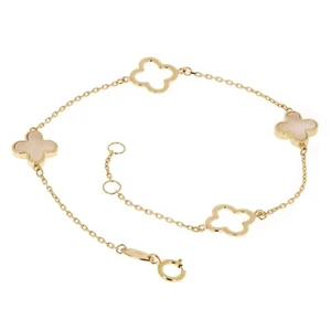 Italienisch 14k Gelbgold Perle Blume Charm Station Armband 7" 1,8 Gramm - Bild 1 von 4