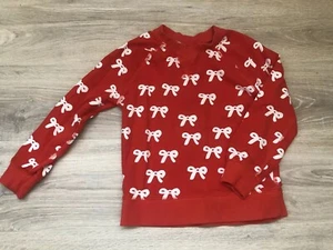 Hanna Andersson Red Sweatshirt White Bows Size 6 - 7 120 Christmas Bow Headband - Picture 1 of 4