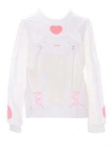 TS-62 Gatti Orecchie Cat Fiocco Bianco Carino Pastello Dark Lolita Felpa - Foto 1 di 7