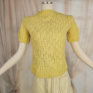 Vintage 1960's Sweater Crochet Handmade Yellow Short sleeves Boat Neck 60s - Picture 1 of 8