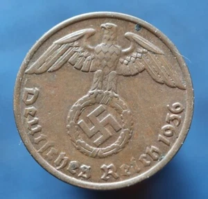 1 moneda Reichspfennig 1936 A - Alemania Tercer Reich KM# 89 con esvástica -"#R540" - Imagen 1 de 5