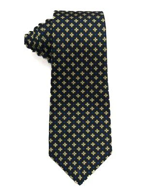 Kiton Napoli $330 Nuevo Azul Marino Pequeño Amarillo Medallón Estampado Corbata de Seda 3.25" 8 cm Foto 1 de 3