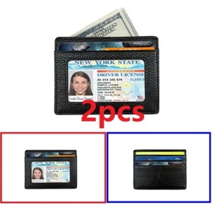 Herren Leder Geldbörse Vordertasche Dünn Schmal Brieftaschen Schwarz Ausweis Kreditkartenetui - Bild 1 von 1