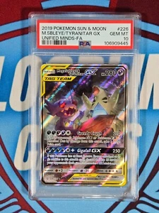 2019 Pokémon Sun & Moon Unified Minds #226 M.Sableye & Tyranitar GX PSA 10 - Picture 1 of 2