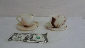 2 White Jade Tea Cups w/ Matching Saucers Asian Oriental Jadeite Chinese Thai - Picture 1 of 12