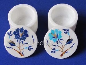 2.5 Inches Marble Chain Box Gemstone Inlay Work Jewelry Box Set of 2 Pieces - Picture 1 of 5