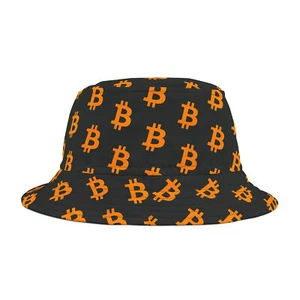 Bitcoin BTC Black Bucket Hat, Black Bitcoin Crypto Bucket Hat, Kryptowährung - Bild 1 von 12