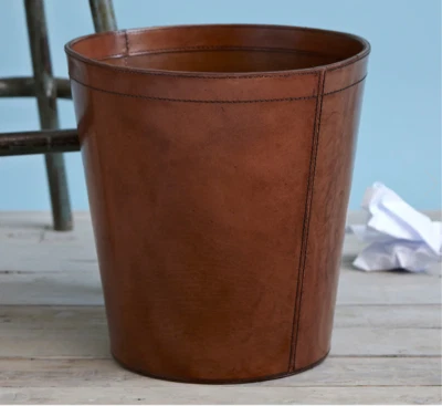 Pure Leather Office Trash Can Wastebasket,Garbage Container Bin for Storing Home - Image 1 of 4