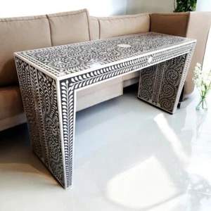 Mesa de centro de encimera con incrustación de hueso rectangular de 52"x14" hecha a mano de lujo pasillo decoración - Imagen 1 de 9