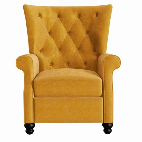 Velvet Button-Tufted Pushback Recliner Chair - Mustard Gold  MSRP $622.99 Cover