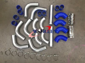 Universal 2.5 Inch Aluminum Intercooler Piping Pipe Kit + Coupler Blue + T-Bolt - Picture 1 of 4