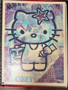 Shepard Fairey-Hello Kitty-Arte callejero-Firmado/Numerado/500 18x24" OBEY Gigante - Imagen 1 de 5