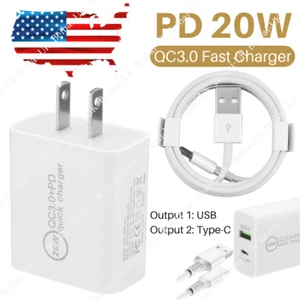 USB C Fast Wall Charger Block PD 20W Power Adapter For iPhone 14/13/12/11/X/iPad - Picture 1 of 13