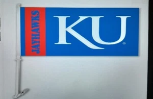 Kansas Jayhawks NCAA DOUBLE SIDED CAR FLAG Wall Mount - Picture 1 of 1
