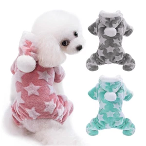 Winter Dog Pajamas Clothes Fleece Pet Jumpsuit Puppy Coat Jacket with Hoodie - Picture 1 of 15