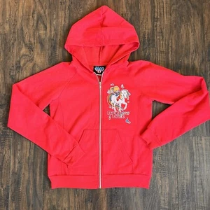 Vintage Rainbow Brite Zip Up Hoodie Juniors Med Jacket Decal Red Junk Food Y2K - Picture 1 of 9