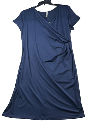 24 Seven Dress Womens Plus size 1X Navy Blue Crossover Vneck Stretch New — 第 1/4 张图片