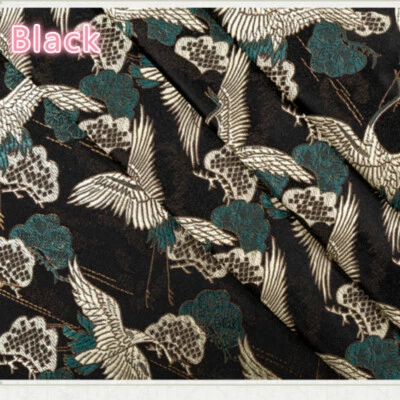 1M Japanese Crane Fabric Kimono Brocade Silky Satin Embroidery DIY Quilting Trim - Image 1 of 4