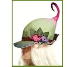 1pc Green Felt With Flowers Distressed Fairy Hat