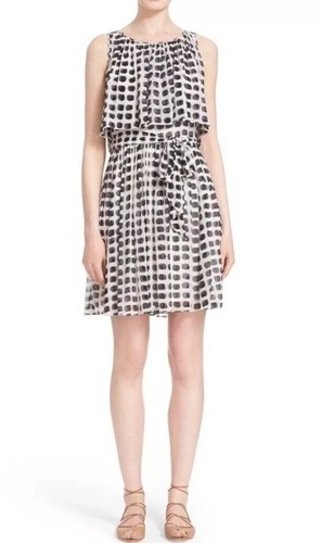 Mini abito nero KATE SPADE Island Stamp seta chiffon taglia 6 senza maniche festa