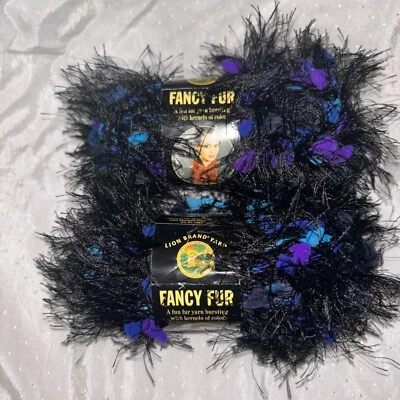 New 2 Skeins Lion Brand Yarn Fancy Fur Stain Glass Black Color 254 Eyelash - Image 1 of 4