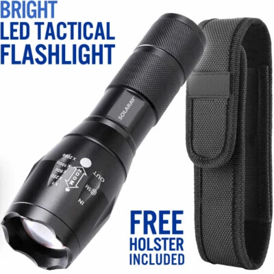SOLARAY LED Flashlight Home Work Emergency Car Security 5 Modes Zoom 18650 AAA w/Holster