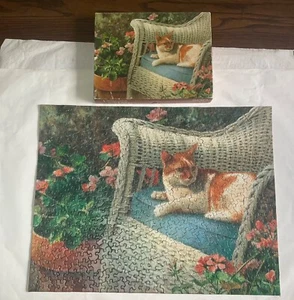 100% Complete ! Princess of the Patio 500 Piece Puzzle Cat and Flower Garden Art - Picture 1 of 10