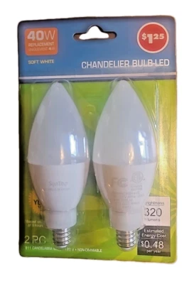 Chandelier Led Light Bulbs ~ 40 Watt ~ Soft White ~ 120V ~ Non-Dimmable ~ 2 pk - Image 1 of 4