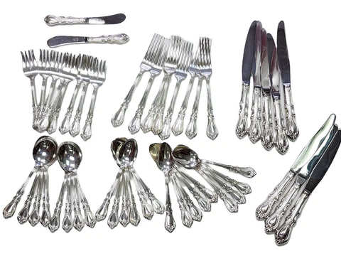 ANTIQUE 49 pcs CHASE SWEETHEART SHEFFIELD STERLING SILVER FLATWARE SET Cover