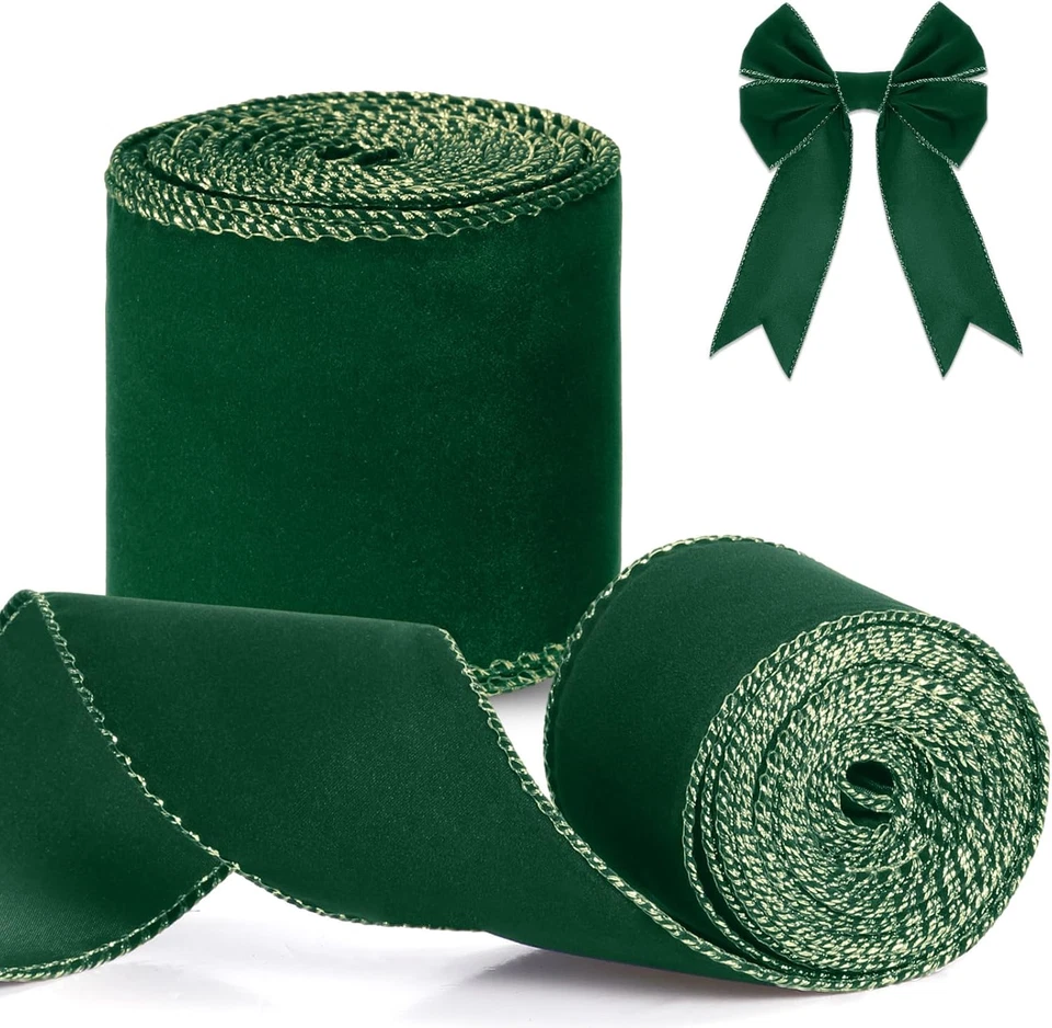 2 rollos de cinta de terciopelo de Navidad de 2,5 pulgadas 20 yardas cinta de terciopelo de Navidad con cable con... Foto 1 de 1