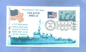 USS ZANE DMS-14 Pearl Harbor 1941 Ship Blue Photo Cachet, Naval, Pictorial PM - Picture 1 of 1