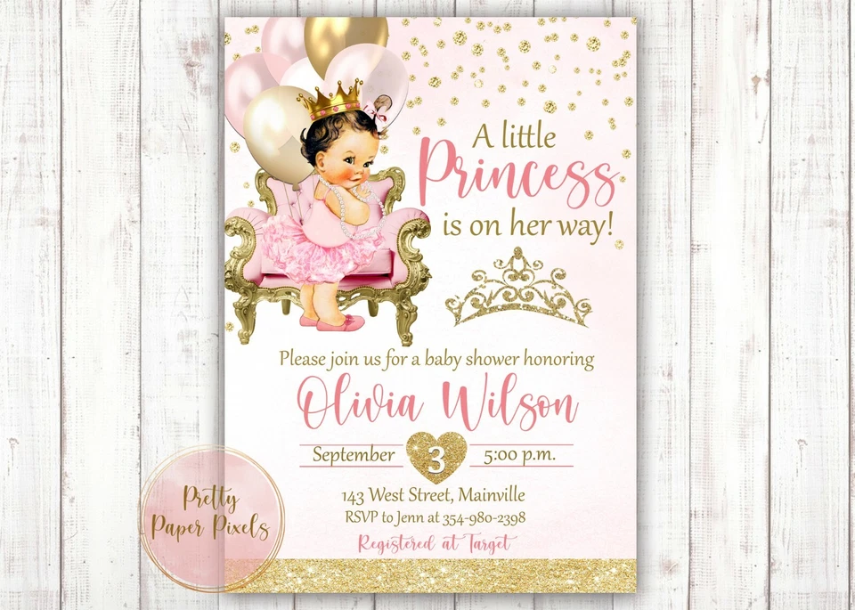 Invitación Princesa Baby Shower, Globos, Princesa, Bebé Niña, Ducha, Bebé Foto 1 de 1