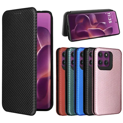 For Motorola Edge 60 Pro, Luxury Carbon Fiber Leather Business Wallet Case Cover - Image 1 of 4