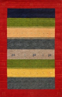 Striped Tribal Gabbeh Oriental Area Rug Hand-knotted Wool Home Decor Carpet 6x8 - Image 1 of 4