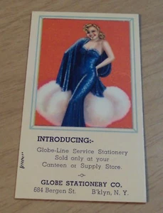 GLOBO ESTACIONARIO CHICA PINUP DE LA SEGUNDA GUERRA MUNDIAL 'Publicidad Tinta Blotter' Brooklyn NY~ - Imagen 1 de 4